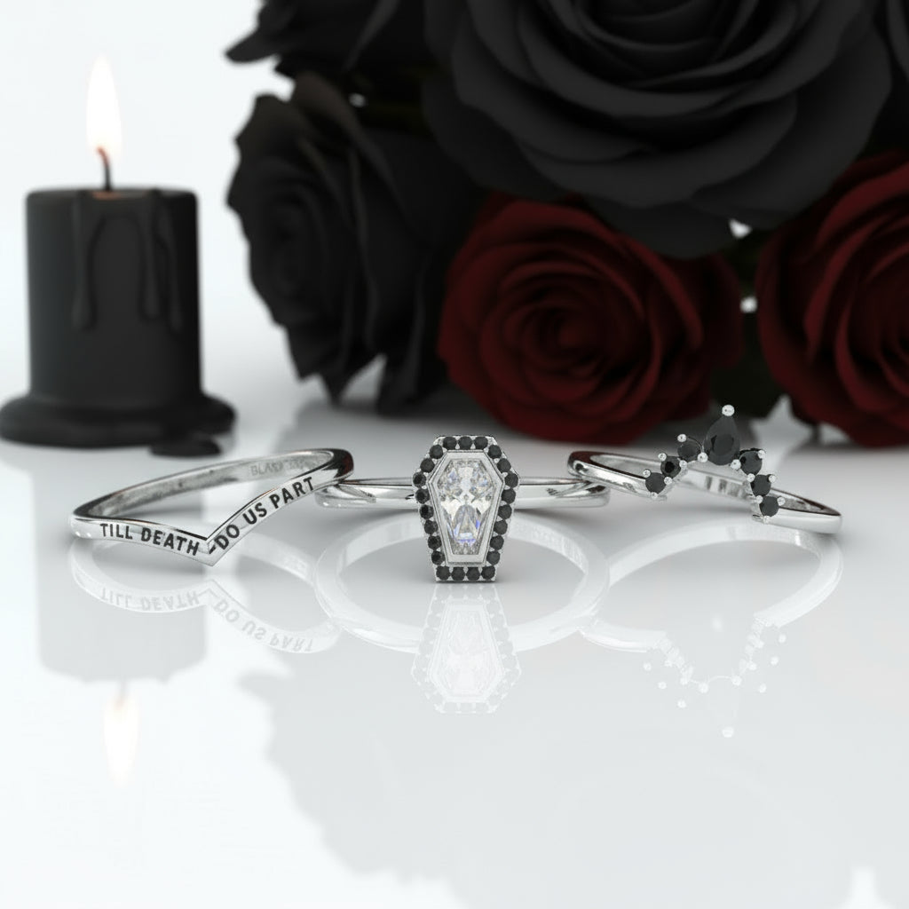 Until Death Rings- Limited Coffin Shape Diamond Option Wedding Rings