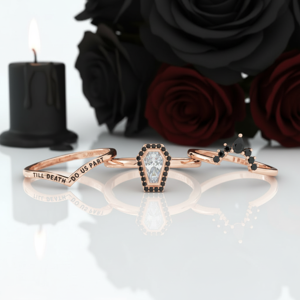 Until Death Rings- Limited Coffin Shape Diamond Option Wedding Rings