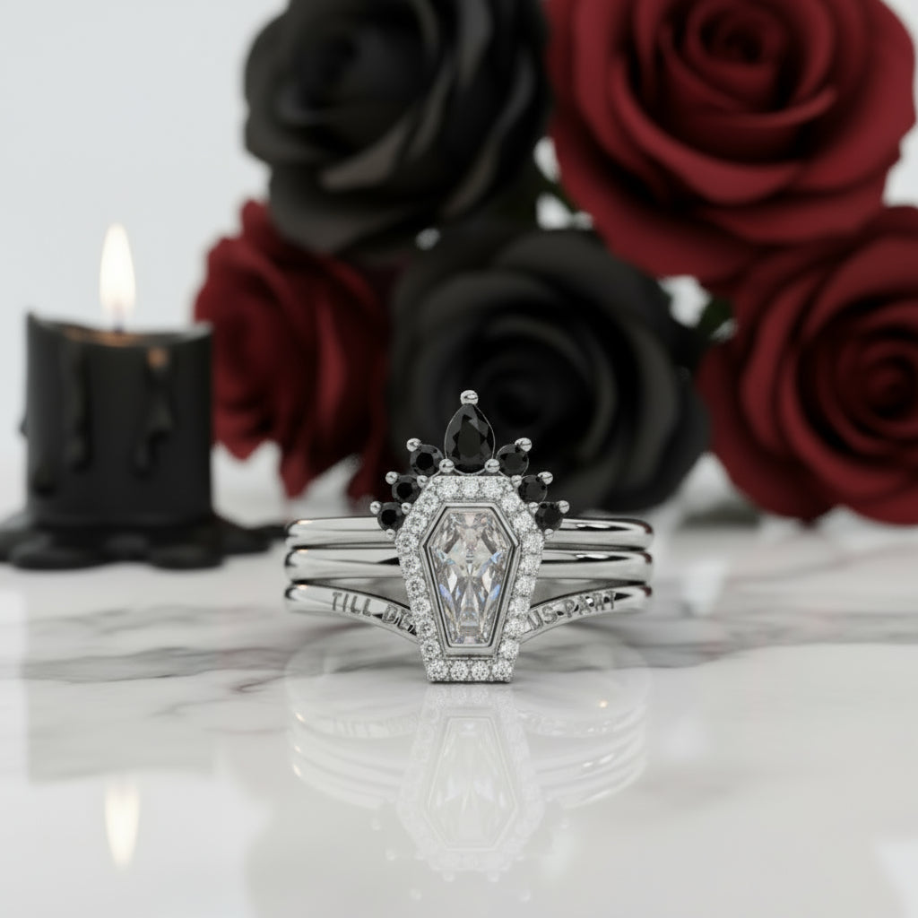Until Death Rings- Limited Coffin Shape Diamond Option Wedding Rings