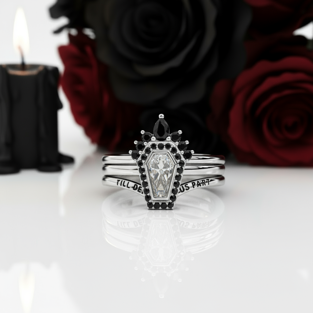 Until Death Rings- Limited Coffin Shape Diamond Option Wedding Rings