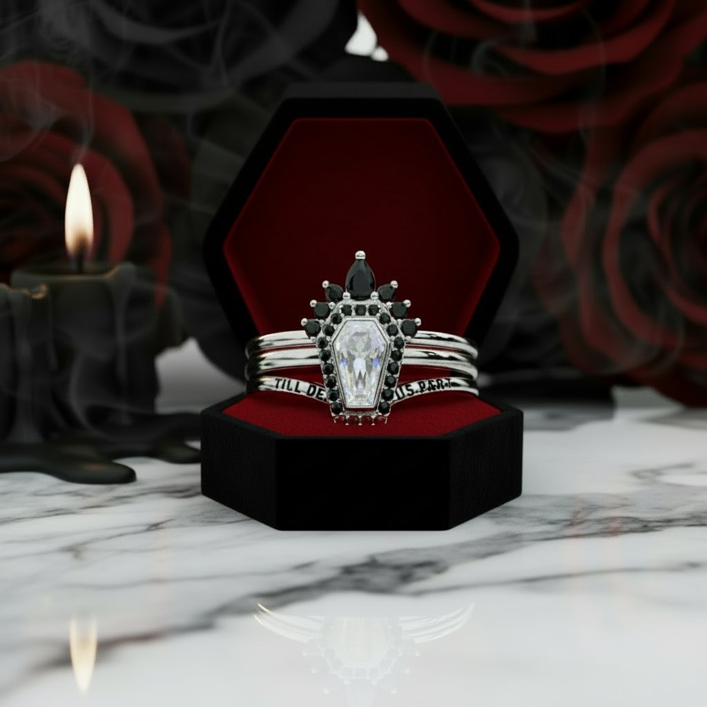 Until Death Rings- Limited Coffin Shape Diamond Option Wedding Rings