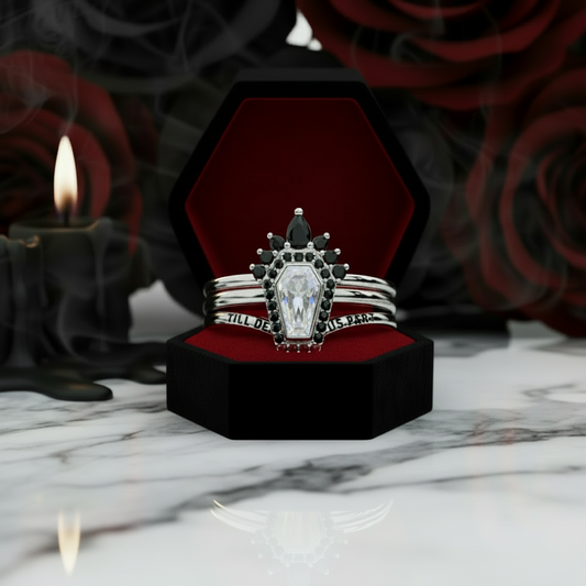 Until Death Rings- Limited Coffin Shape Diamond Option Wedding Rings