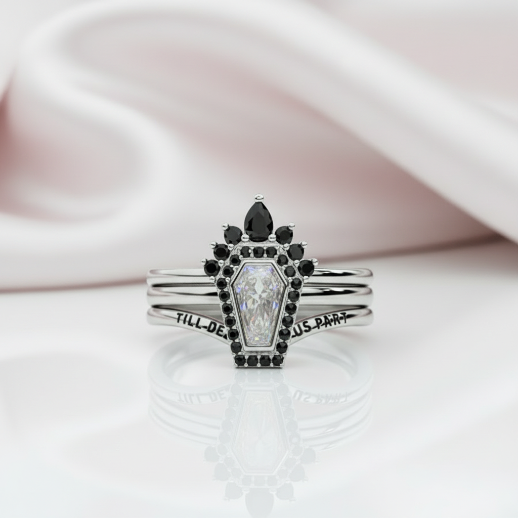 Until Death Rings- Limited Coffin Shape Diamond Option Wedding Rings