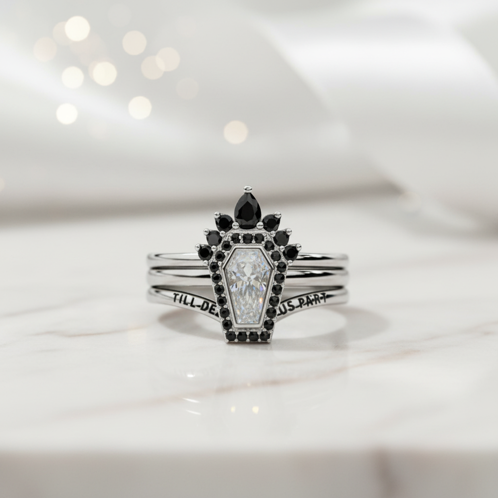Until Death Rings- Limited Coffin Shape Diamond Option Wedding Rings