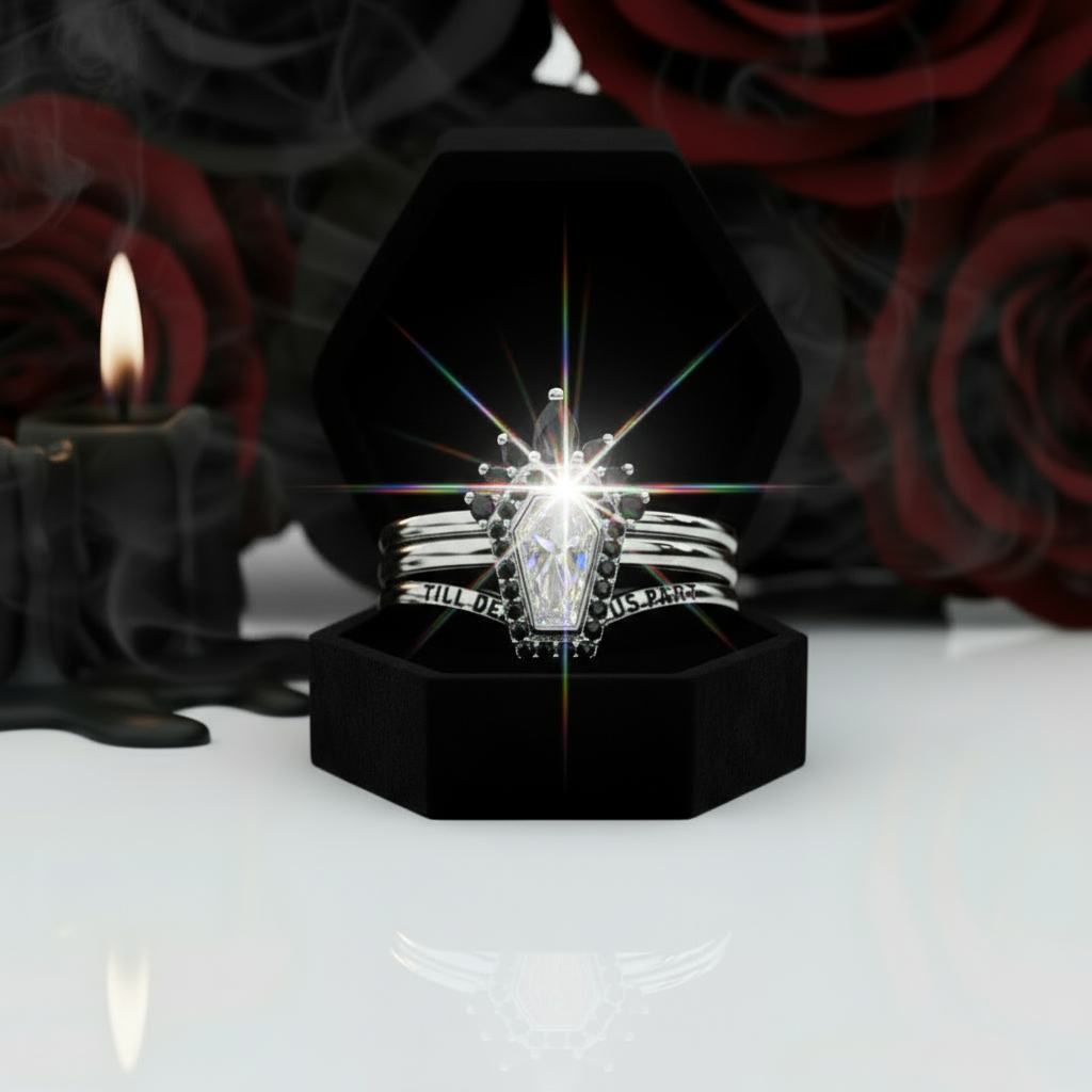 Until Death Rings- Limited Coffin Shape Diamond Option Wedding Rings