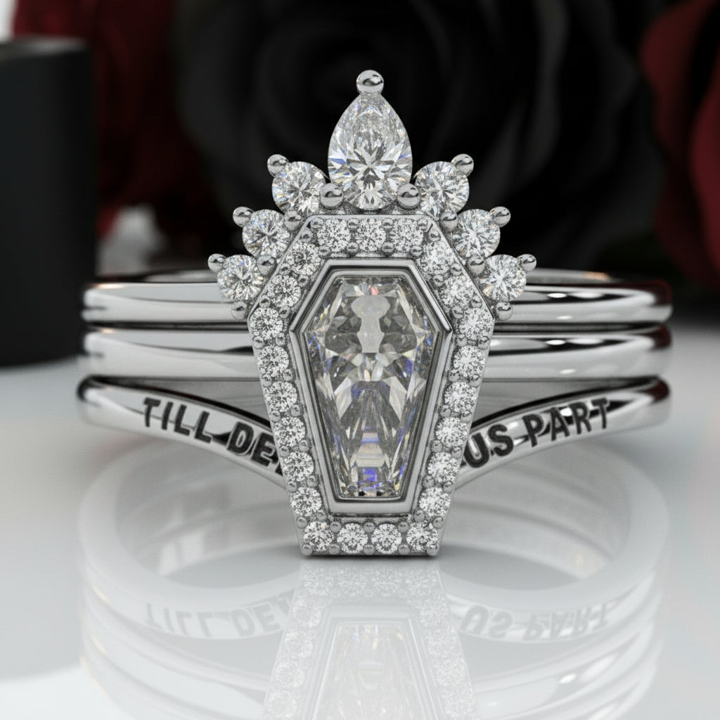 Until Death Rings- Limited Coffin Shape Diamond Option Wedding Rings