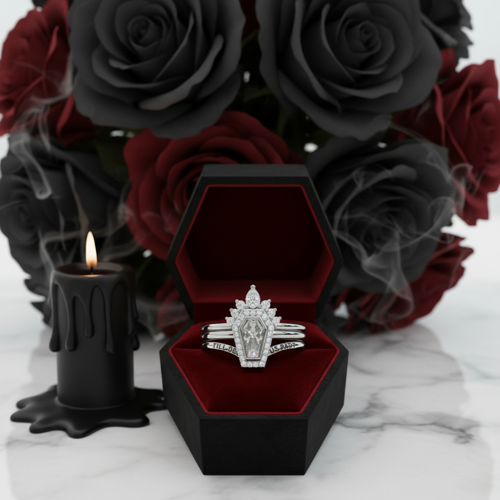 Until Death Rings- Limited Coffin Shape Diamond Option Wedding Rings