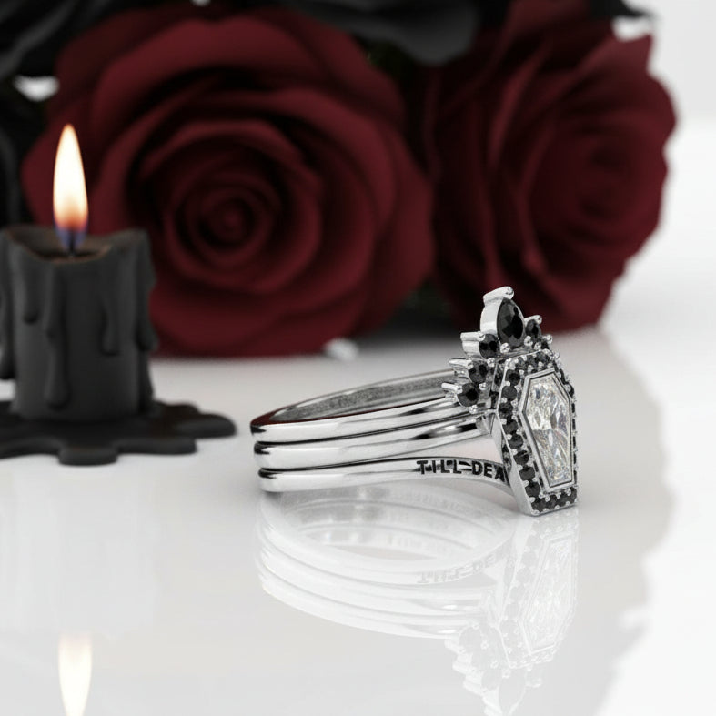 Until Death Rings- Limited Coffin Shape Diamond Option Wedding Rings