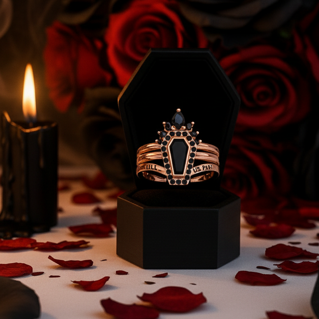 Until Death Rings- Limited Coffin Shape Diamond Option Wedding Rings