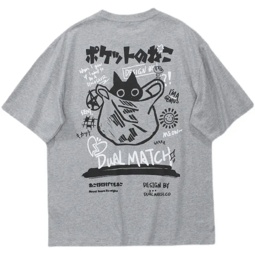 Cute Anime Cat T-Shirt – Vintage Aesthetic Harajuku Kawaii Top