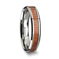 KHAYA Tungsten Band with Polished Bevels and Real Hardwood Mahogany Inlay - 4mm