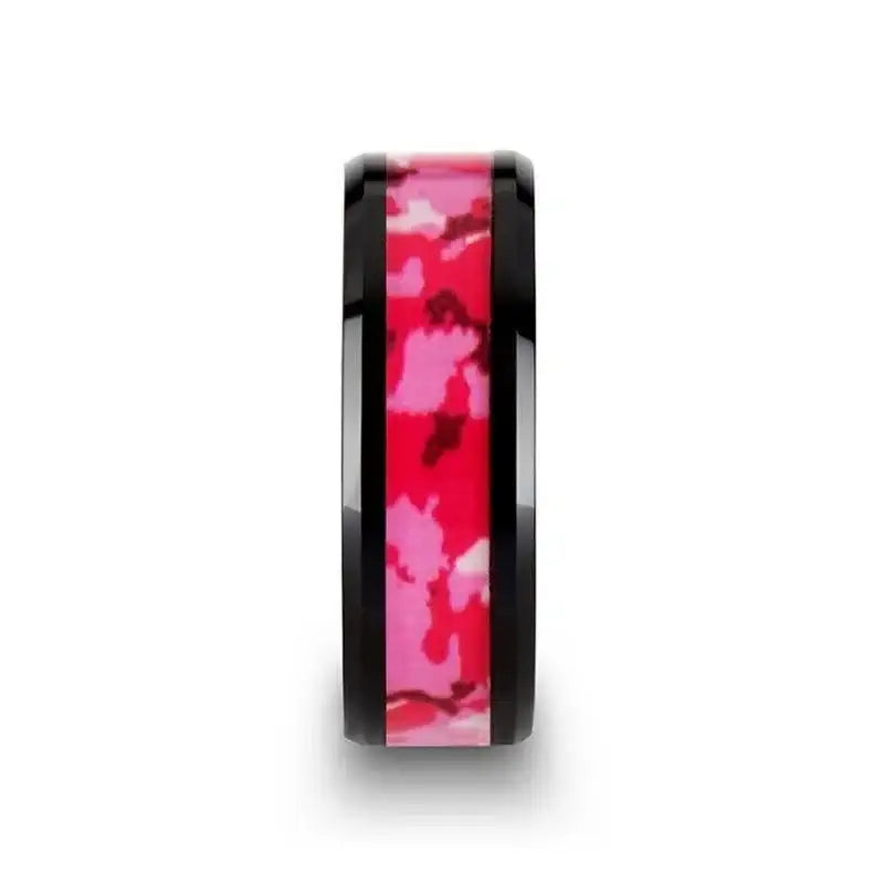 SIERRA Black Ceramic Ring with Pink and White Camouflage Inlay - 6mm & 8mm