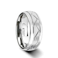 OCTAVIAN Domed Tungsten Carbide Ring with Crisscross Grooves and Brushed Finish - 8mm
