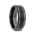 NOCTURNE Black Beveled Tungsten Carbide Band with Polished Grooves and Brushed Finish - 6mm or 8mm