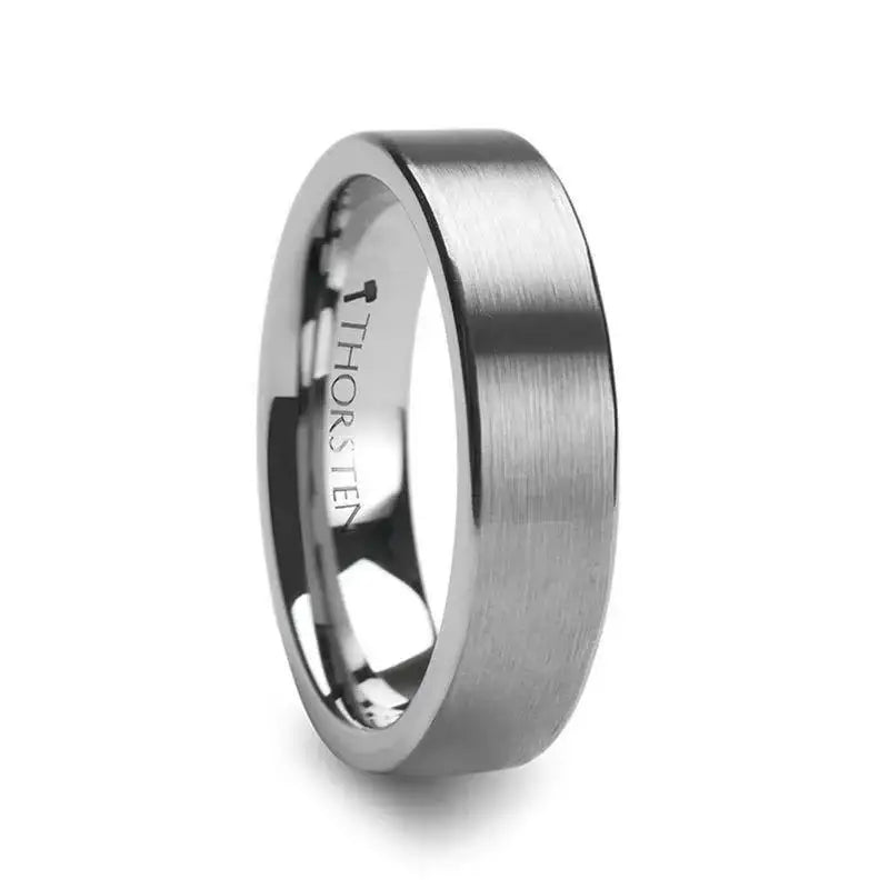 MESSALINA Flat Brushed Tungsten Carbide Wedding Band, 4mm or 6mm
