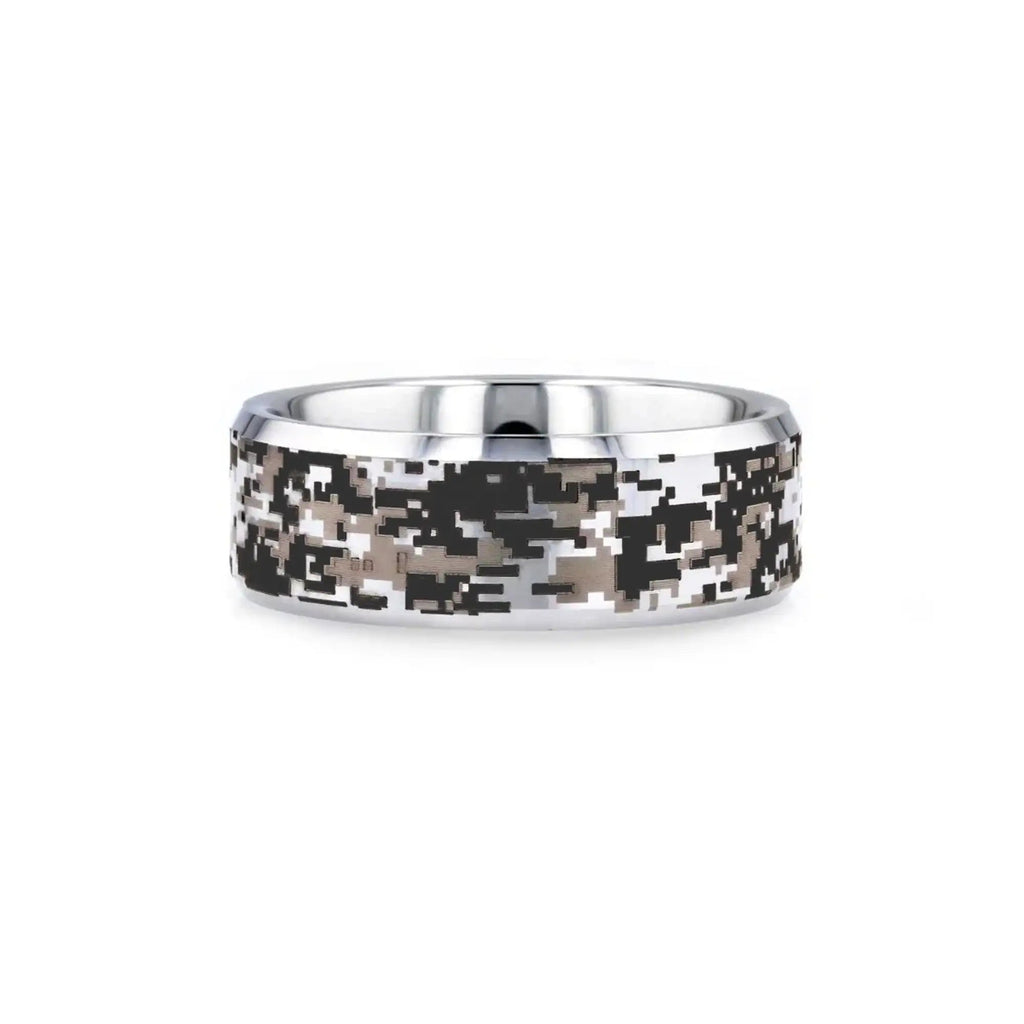 STEALTH Tungsten Carbide Wedding Ring with Engraved Digital Camouflage - 8mm