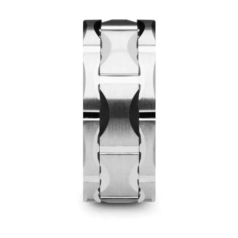 KANYE Tungsten Carbide Wedding Band with Moon Grooves and Brushed Finish - 10mm