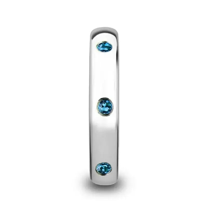 HALIA Polished and Domed Tungsten Carbide Wedding Ring with 3 Blue Sapphires Setting - 4mm