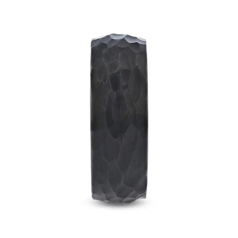 RENEGADE Domed Hammered Black Tungsten Carbide Wedding Band, Brushed Finish – 6mm or 8mm