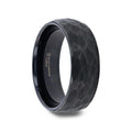 RENEGADE Domed Hammered Black Tungsten Carbide Wedding Band, Brushed Finish – 6mm or 8mm