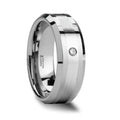 GAUTIER Palladium Inlaid Beveled Tungsten Ring with Diamond - 8mm