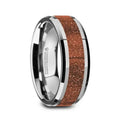 BODHI Men’s Polished Finish Beveled Edges Tungsten Wedding Band with Orange Goldstone Inlay - 8mm