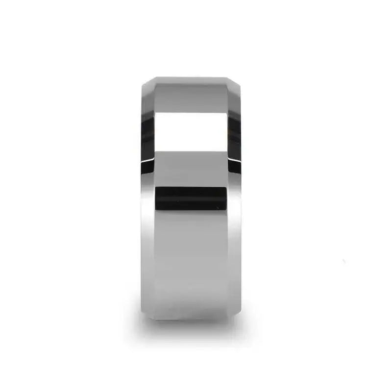 LAWTON White Tungsten Wedding Band with Beveled Edges — 10mm