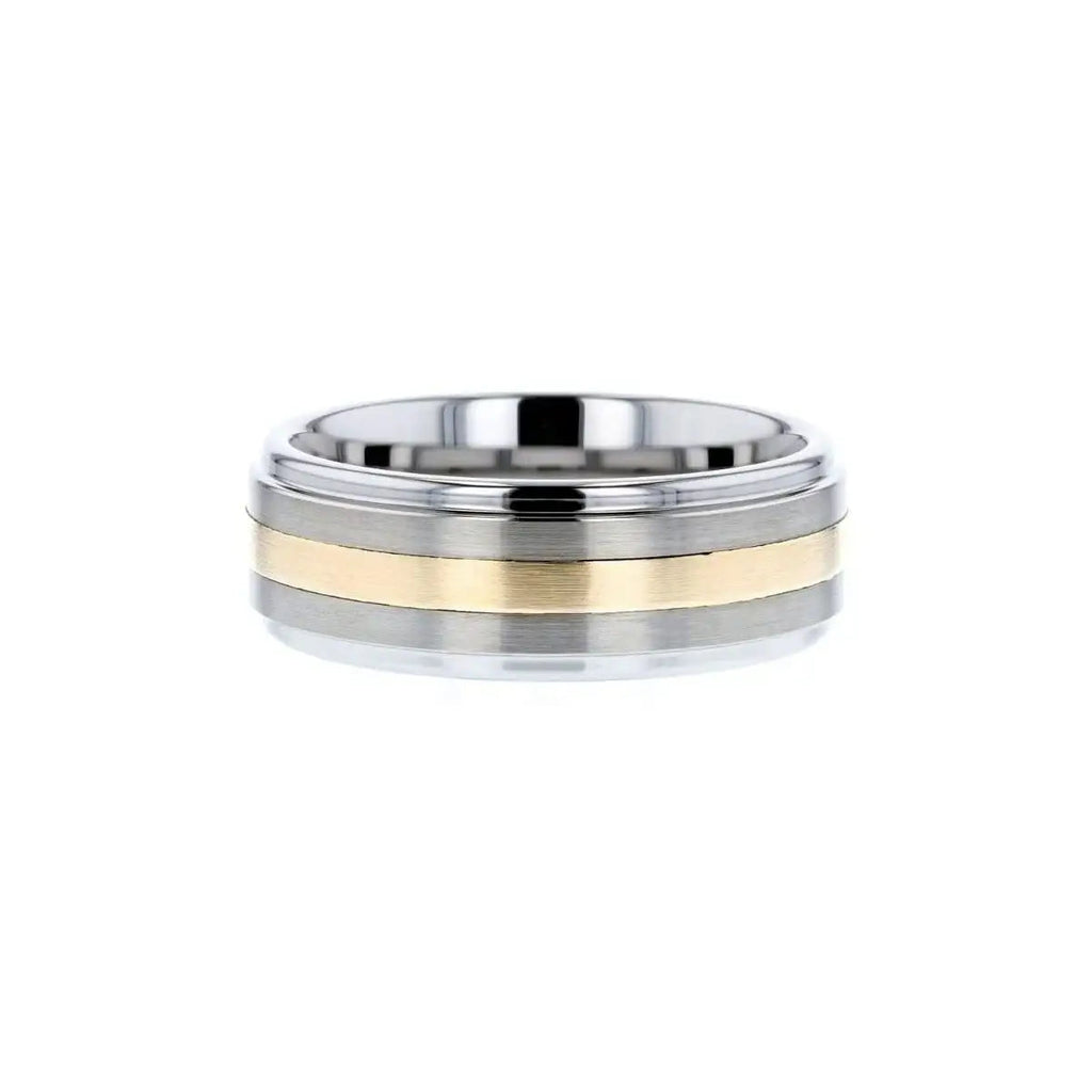 LONDON Gold Inlaid Raised Satin Finish Tungsten Ring - 8 mm