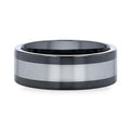 HUSKEY Ceramic Band with Tungsten Inlay and Flat Polished Edges - 8mm