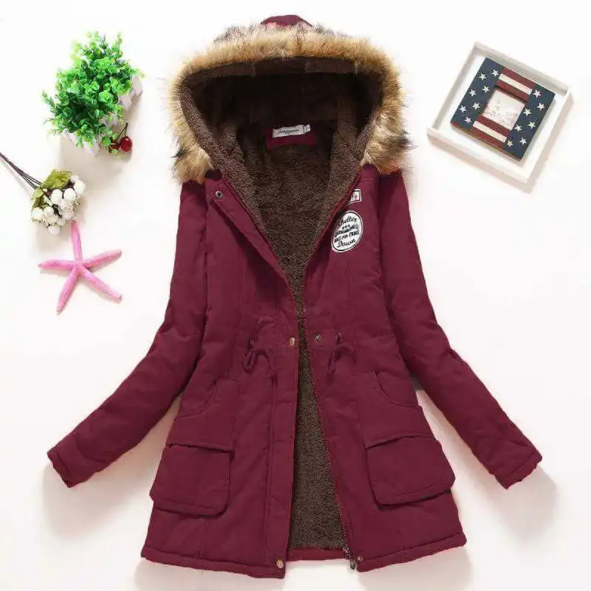 Women's Winter Cotton Jacket - Hooded Slim Fit Warm Parka
