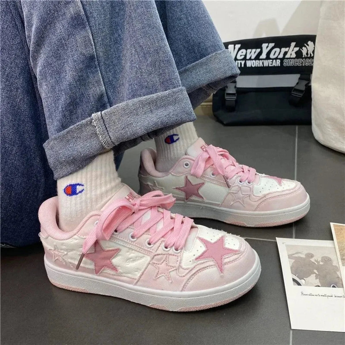 Y2K Pink Flat Fashion Sneakers for Women