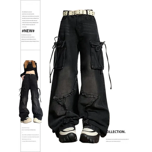 Gothic Baggy Cargo Jeans – Y2K Harajuku Grunge Pants