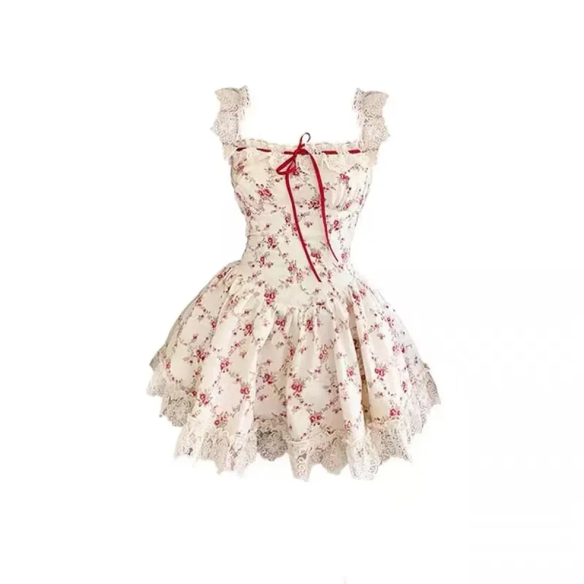 Sweet Lolita Floral Lace Mini Dress Set – Y2K Red Cardigan Suit
