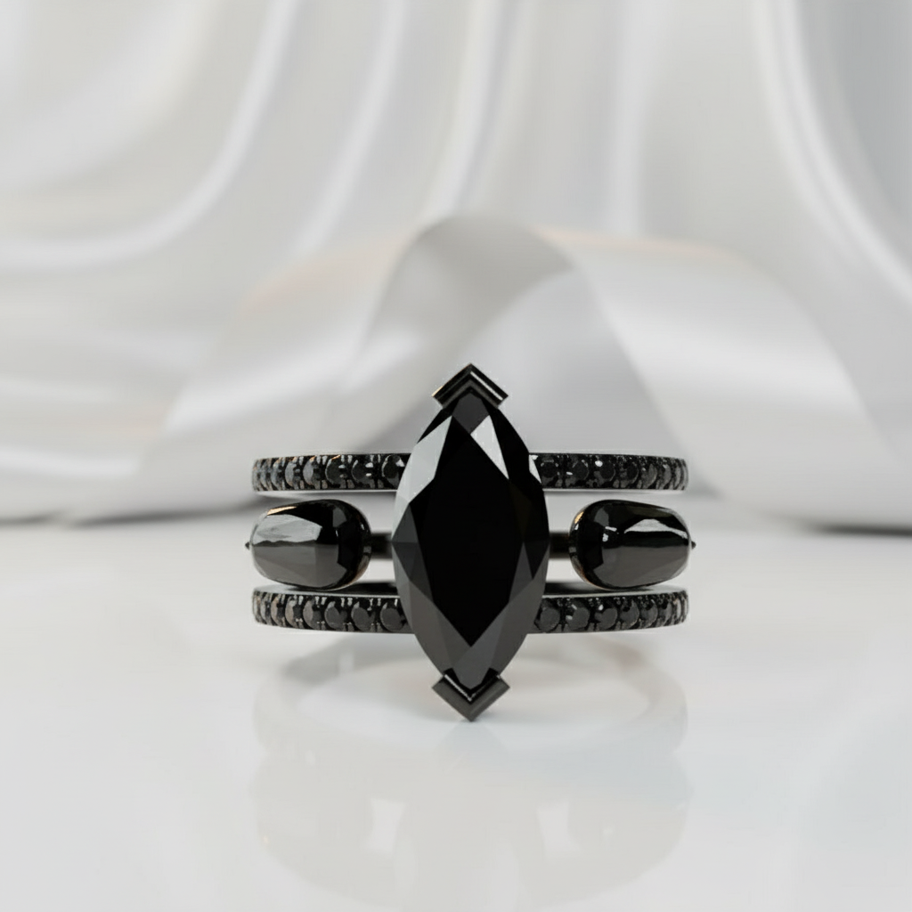 You & Me Rings- 14K Rose Gold Gothic Wedding Rings