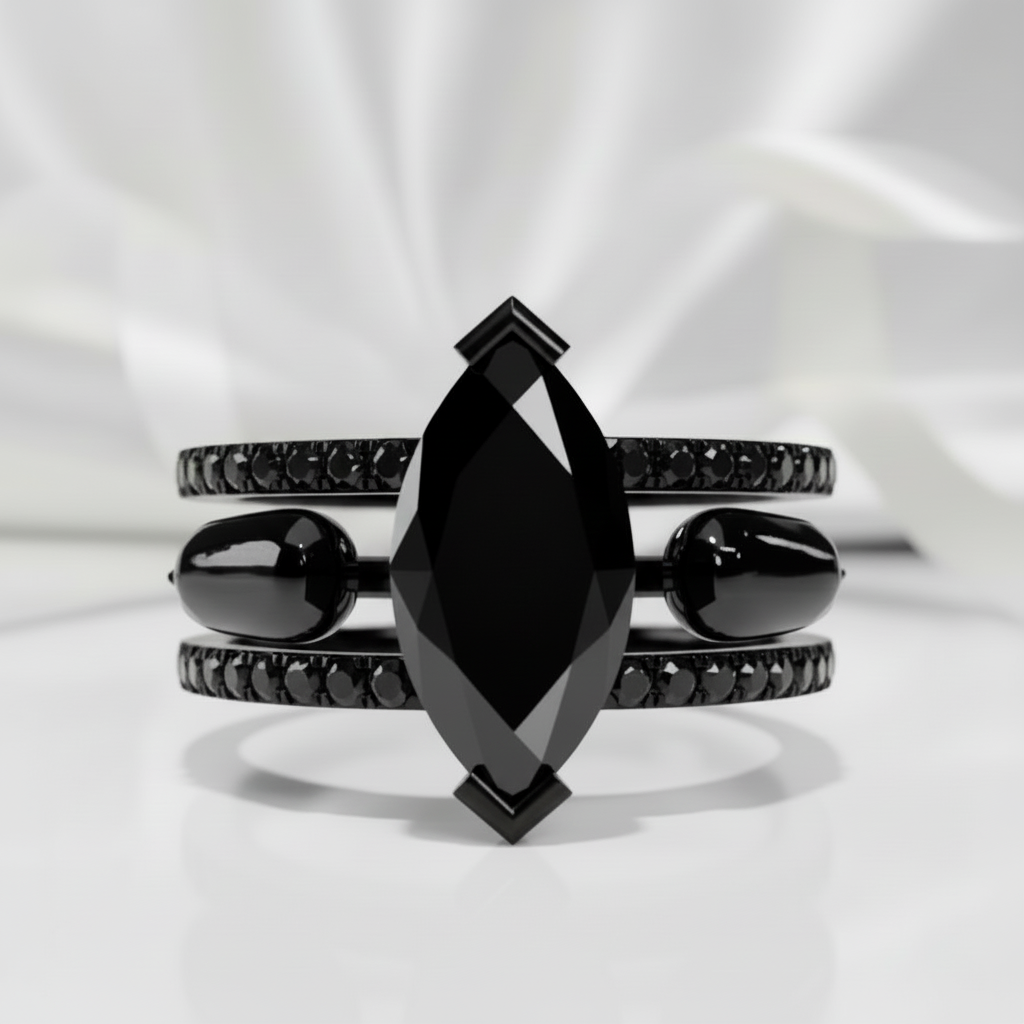 You & Me Rings- 14K Rose Gold Gothic Wedding Rings