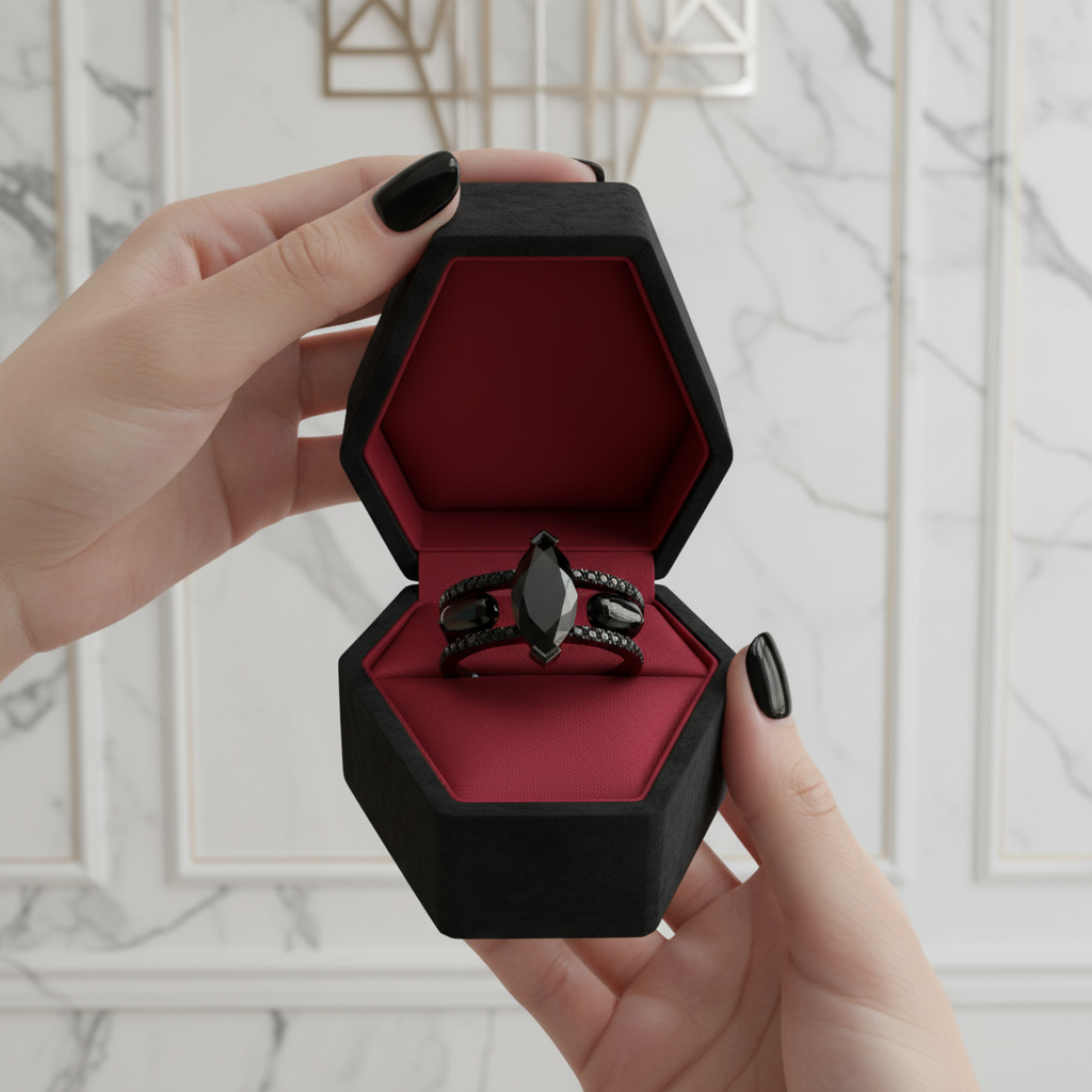 You & Me Rings- 14K Rose Gold Gothic Wedding Rings