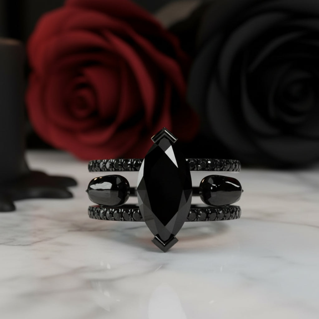 You & Me Rings- 14K Rose Gold Gothic Wedding Rings