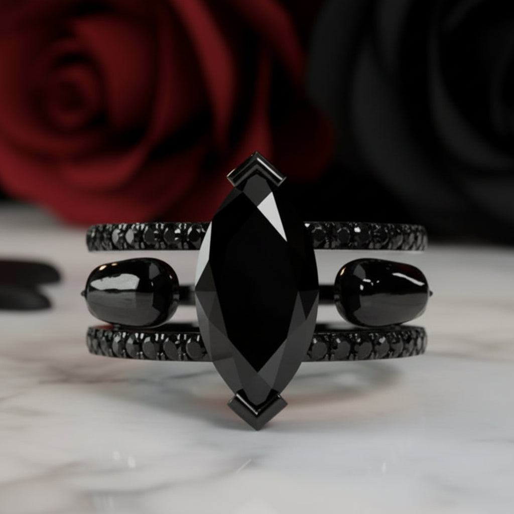 You & Me Rings- 14K Rose Gold Gothic Wedding Rings