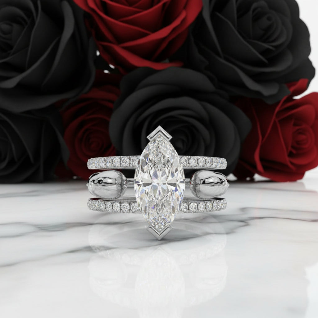 You & Me Rings- 14K Rose Gold Gothic Wedding Rings