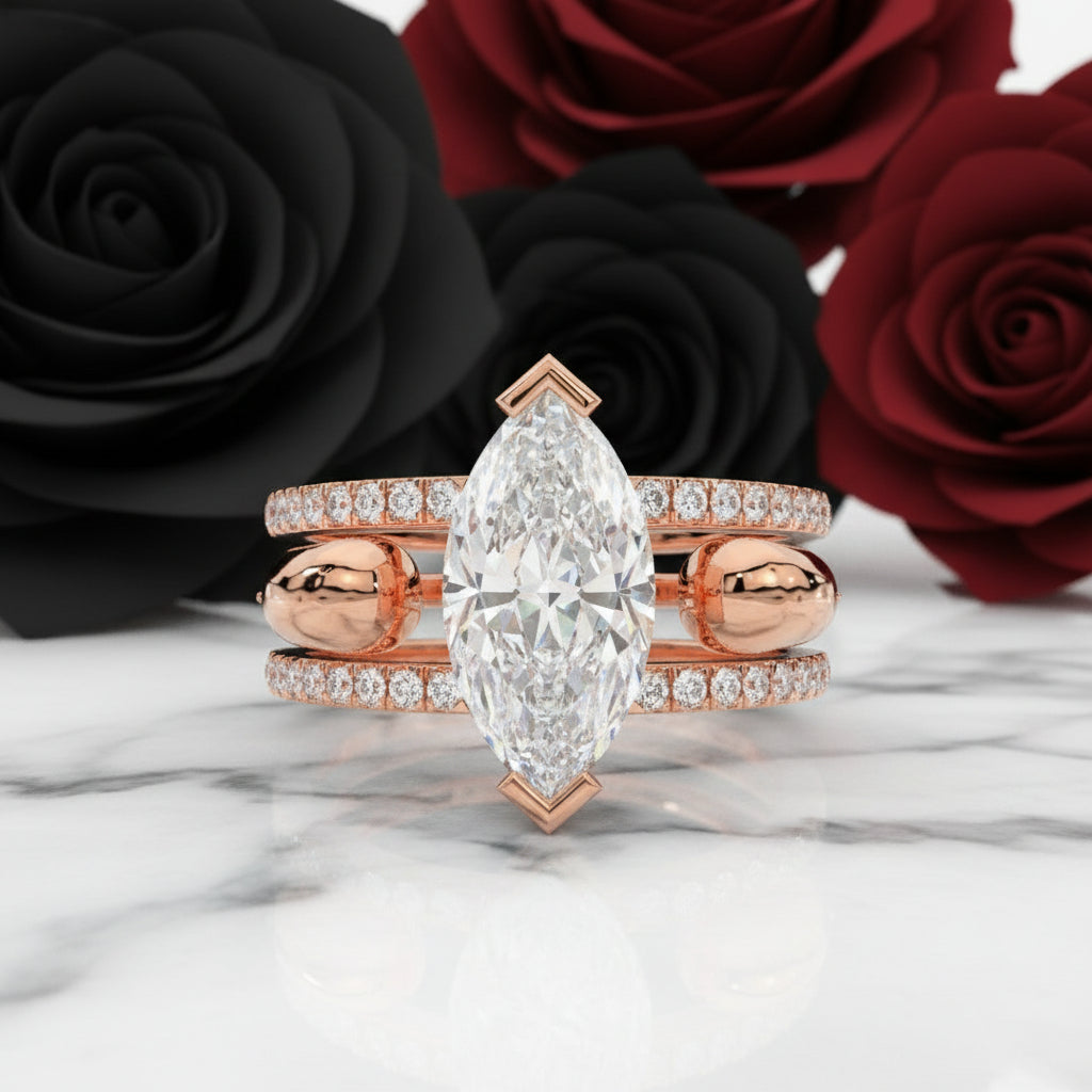 You & Me Rings- 14K Rose Gold Gothic Wedding Rings