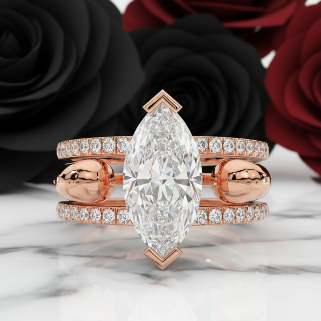 You & Me Rings- 14K Rose Gold Gothic Wedding Rings