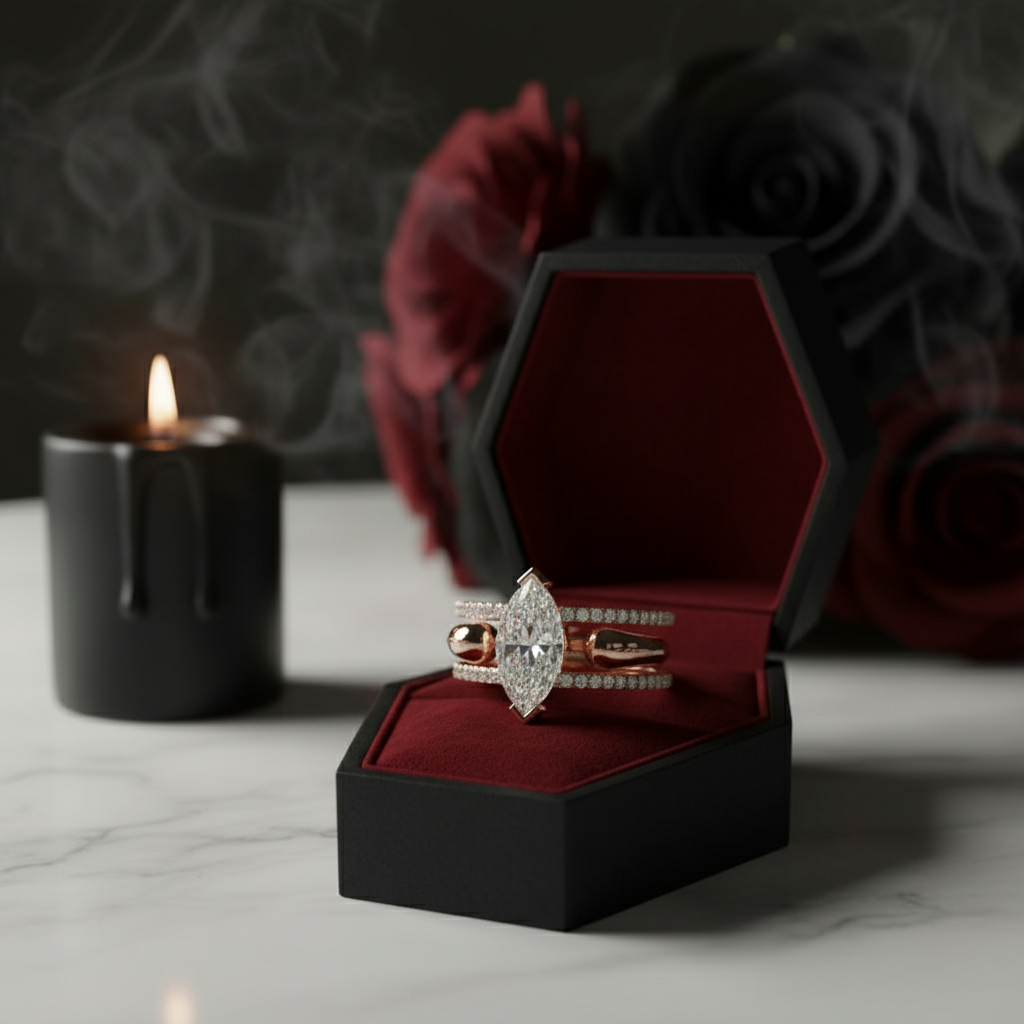 You & Me Rings- 14K Rose Gold Gothic Wedding Rings