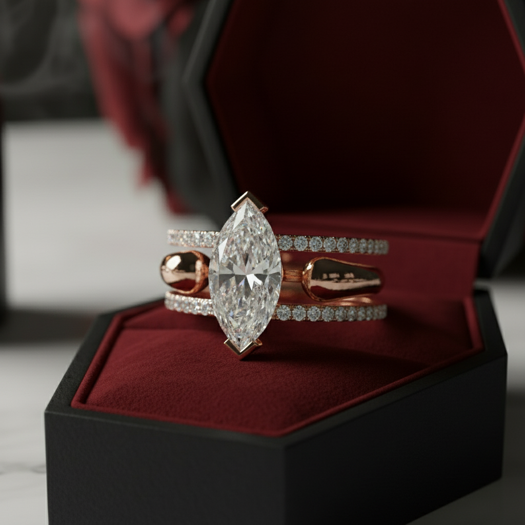 You & Me Rings- 14K Rose Gold Gothic Wedding Rings