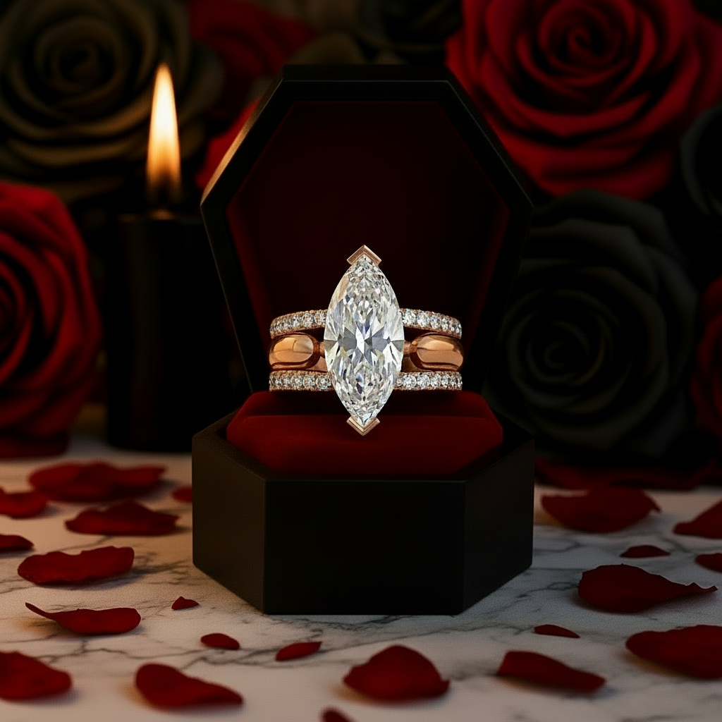 You & Me Rings- 14K Rose Gold Gothic Wedding Rings