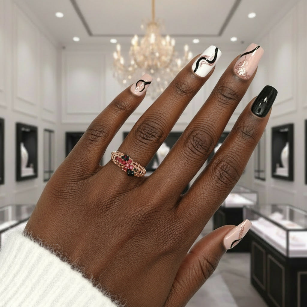 You're My Life- 14K Gold Skull, Cross Black Rose Diamond Option Gothic Promise Ring