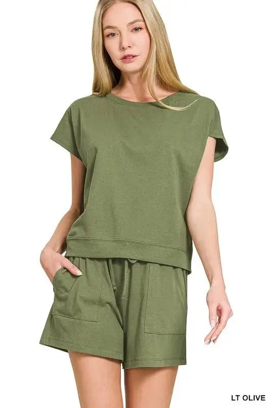 Women's Loungewear Set - Soft Cotton - Top & Shorts